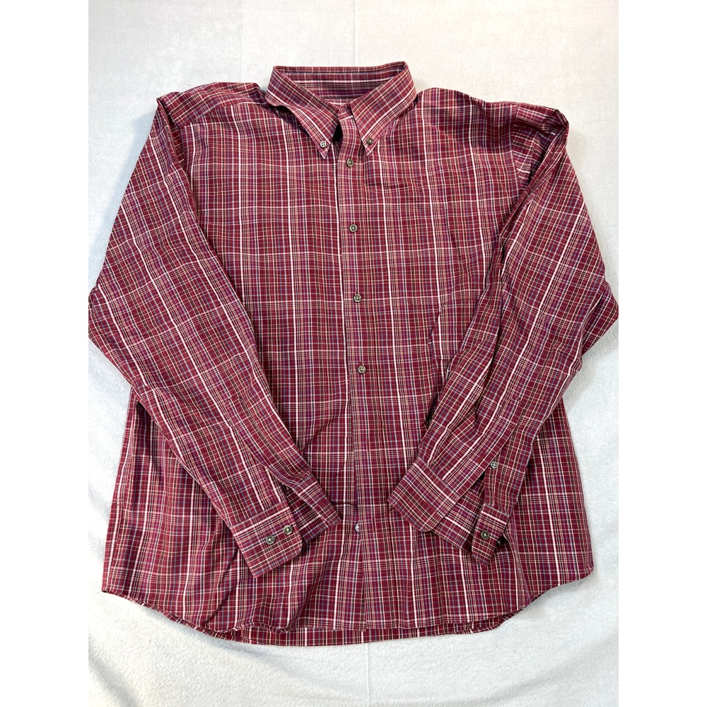 Eddie Bauer Shirt Large Mens Red Blue Black‎ Check Button Up Long Sleeve Relaxed